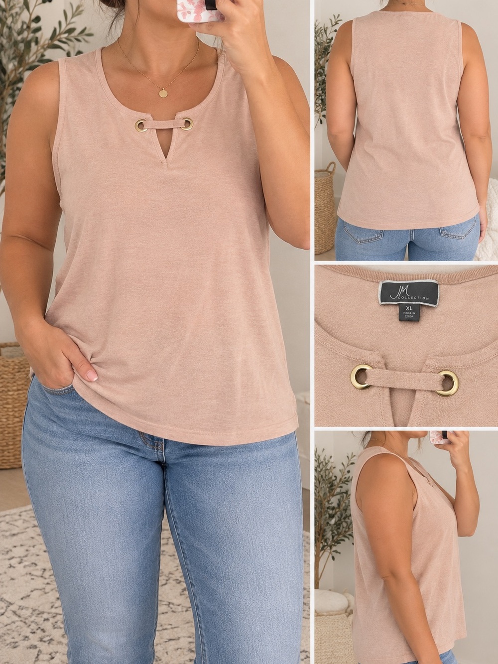 JM Collection Blush Grommet Sleeveless Tank